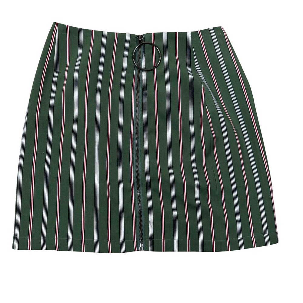 The Fifth Label Axial Stripe Green Multi Zipper Front Mini Skirt Size XS